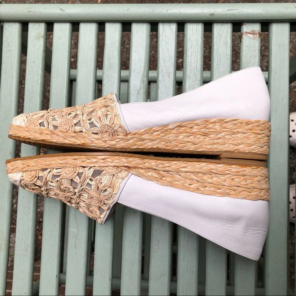 Stuart Weitzman  Cream White Leather/Straw Wedge - Picture 5 of 9